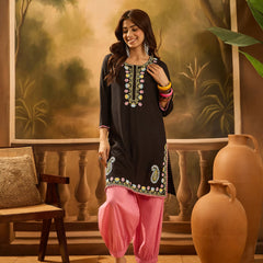Black Embroidered Kurta with Pink Patiala Set