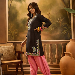 Black Embroidered Kurta with Pink Patiala Set