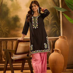 Black Embroidered Kurta with Pink Patiala Set