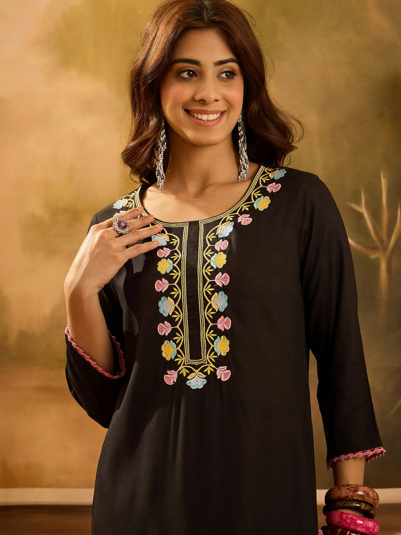 Black Embroidered Kurta with Pink Patiala Set