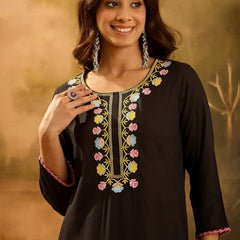 Black Embroidered Kurta with Pink Patiala Set