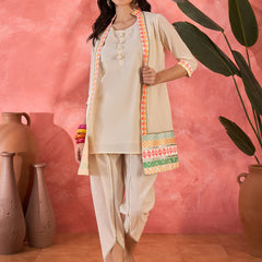 Embroidered Top With Jacket & Dhoti Pant