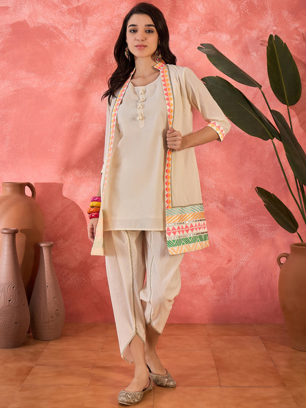 Embroidered Top With Jacket & Dhoti Pant