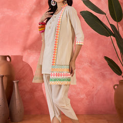 Embroidered Top With Jacket & Dhoti Pant