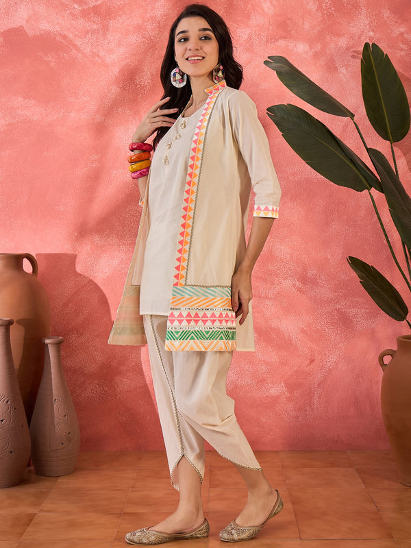 Embroidered Top With Jacket & Dhoti Pant