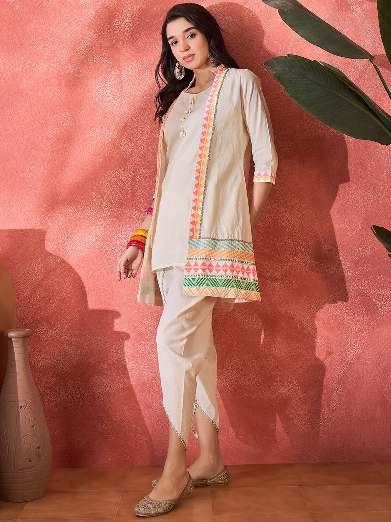 Embroidered Top With Jacket & Dhoti Pant