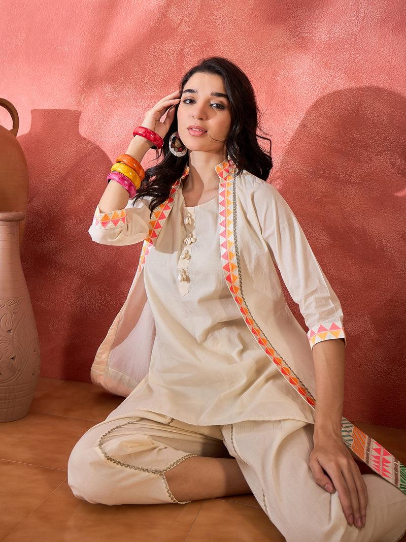 Embroidered Top With Jacket & Dhoti Pant