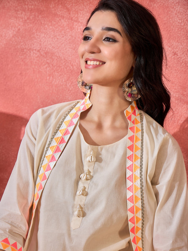 Embroidered Top With Jacket & Dhoti Pant