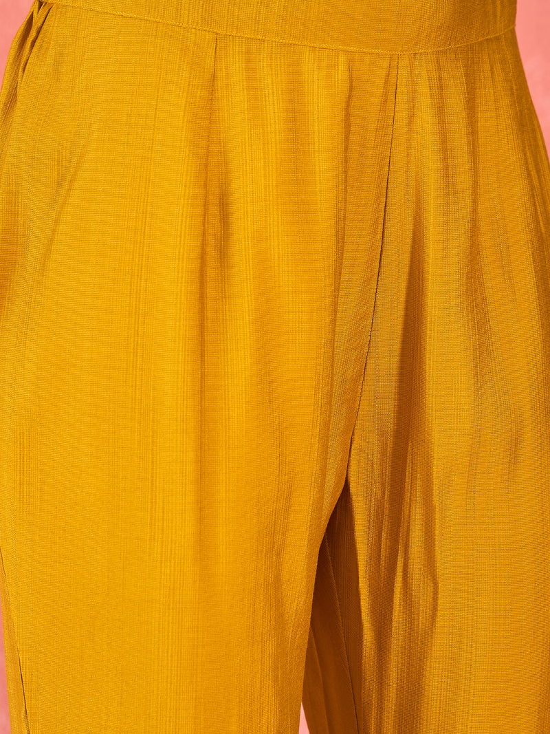 Yellow Embroidered Tunic With Trouser & Bags Co-Ords Set