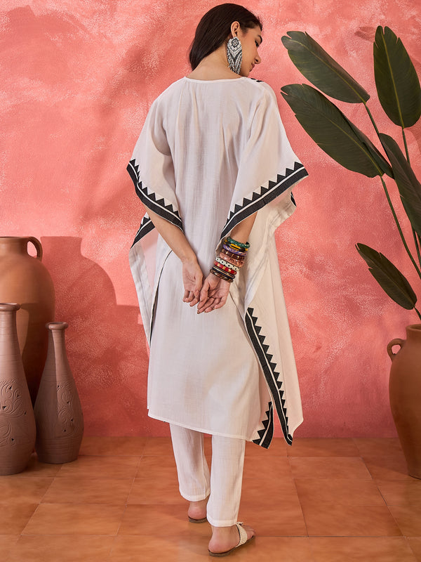 Embroidered Round Mirror work Kaftan With Trousers