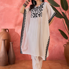 Geometric Embroidered & Mirror Work Kaftan Kurta With Trouser