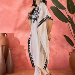 Geometric Embroidered & Mirror Work Kaftan Kurta With Trouser