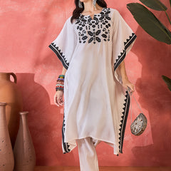 Geometric Embroidered & Mirror Work Kaftan Kurta With Trouser