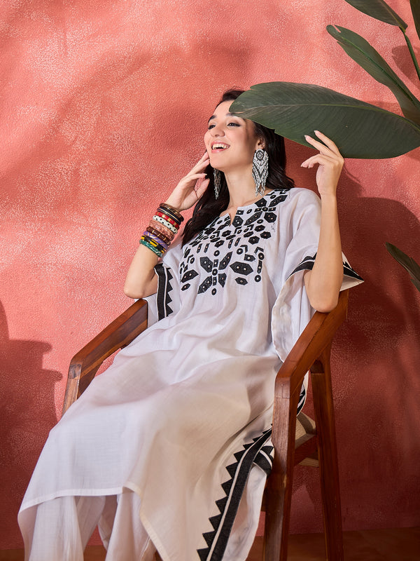 Geometric Embroidered & Mirror Work Kaftan Kurta With Trouser