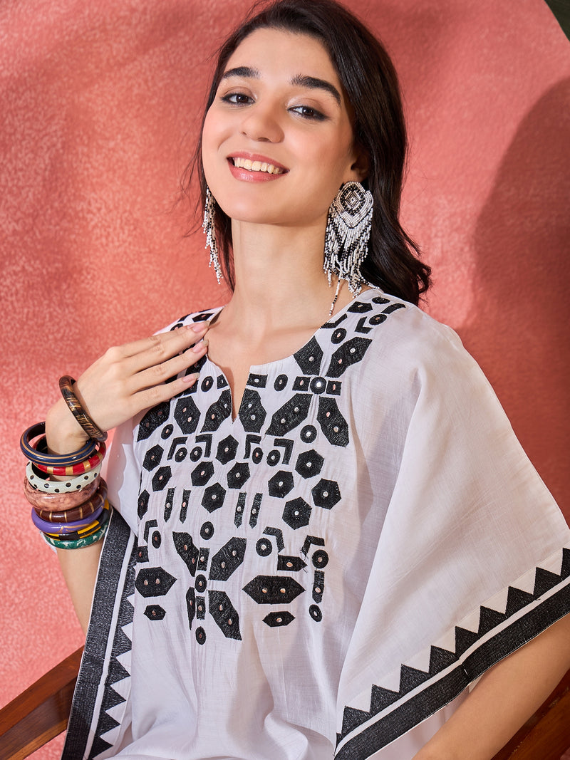 Geometric Embroidered & Mirror Work Kaftan Kurta With Trouser