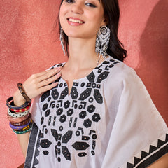 Geometric Embroidered & Mirror Work Kaftan Kurta With Trouser