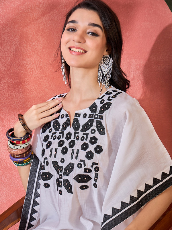 Embroidered Round Mirror work Kaftan With Trousers