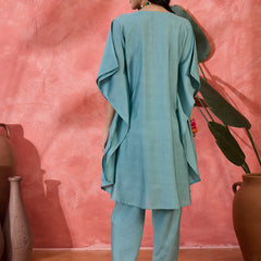 Embroidered V-Neck Mirror work Kaftan With Dhoti Pant