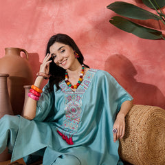 Embroidered V-Neck Mirror work Kaftan With Dhoti Pant