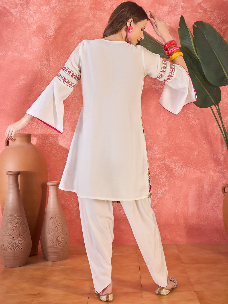 Floral Embroidered Straight Kurta With Dhoti Pant