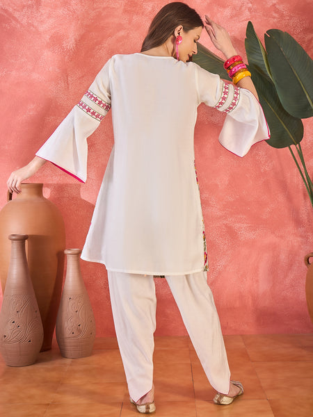 Floral Embroidered Straight Kurta With Dhoti Pant