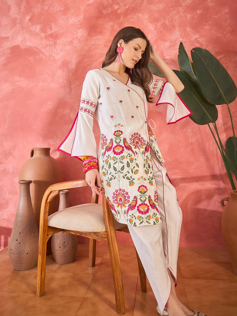Floral Embroidered Straight Kurta With Dhoti Pant