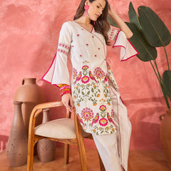 Floral Embroidered Straight Kurta With Dhoti Pant