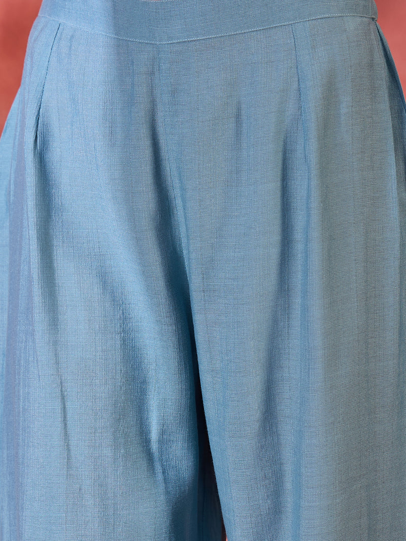 Floral Embroidered V-Neck Tunic With Trouser