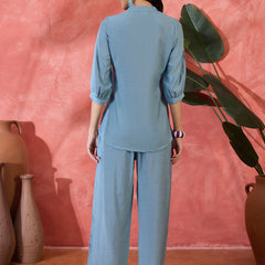 Floral Embroidered V-Neck Tunic With Trouser