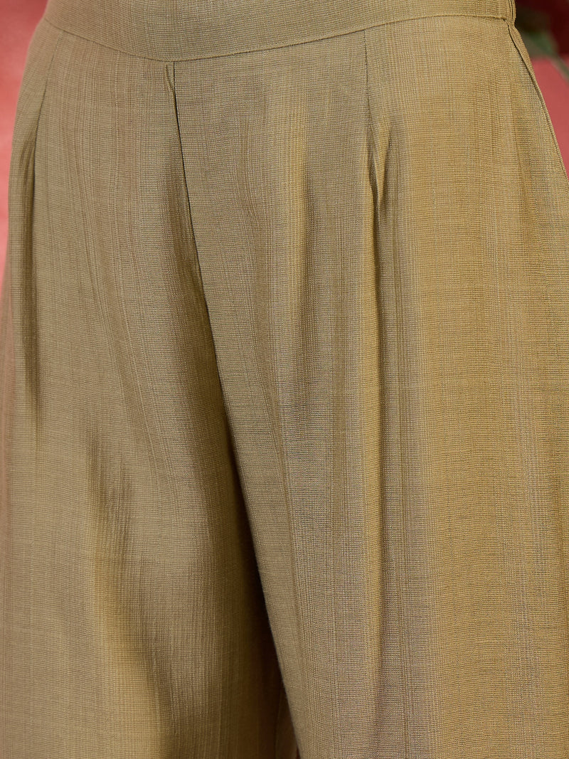 Grey Floral Embroidered V-Neck Tunic With Trouser
