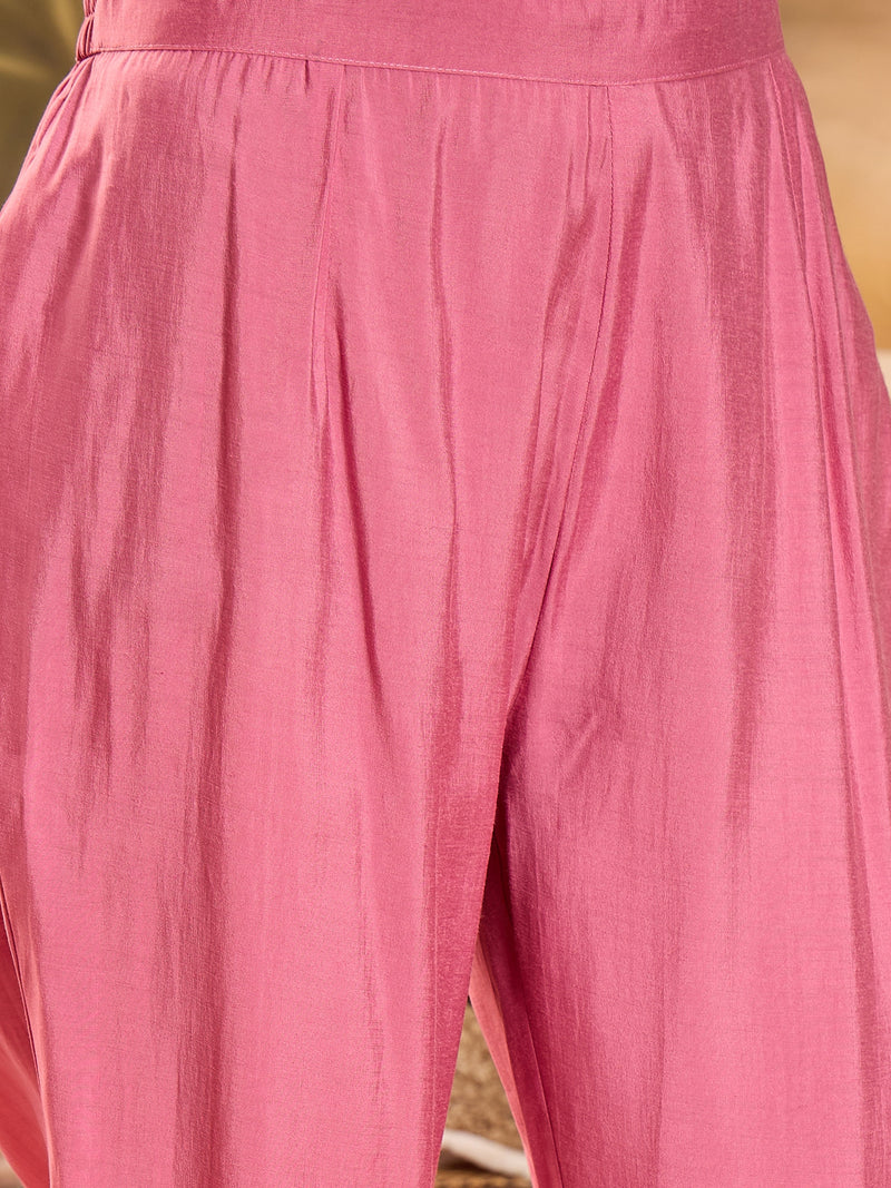 Floral Embroidered V-Neck Tunic With Pant Co-Ords Set