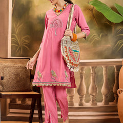 Floral Embroidered V-Neck Tunic With Pant Co-Ords Set