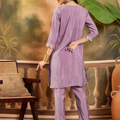Floral Embroidered V-Neck Tunic With Pant Co-Ords Set