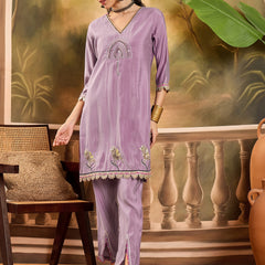 Floral Embroidered V-Neck Tunic With Pant Co-Ords Set