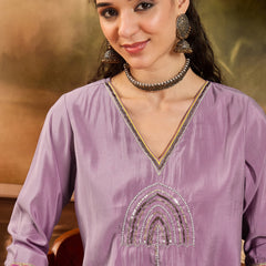 Floral Embroidered V-Neck Tunic With Pant Co-Ords Set