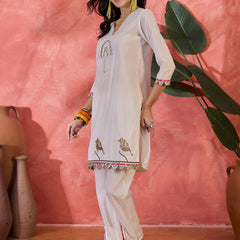 Floral Embroidered V-Neck Tunic With Pant Co-Ords Set
