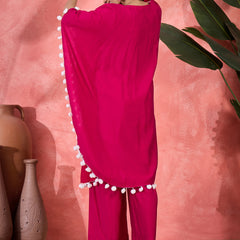 Pink Embroidered V-Neck Mirror work Kaftan With Trousers