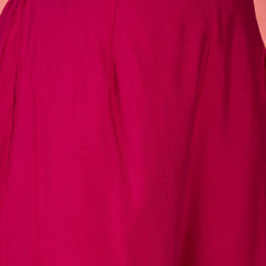 Pink Embroidered V-Neck Mirror work Kaftan With Trousers