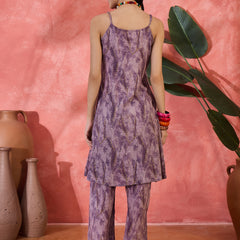 Purple Shoulder Straps Straight Kurta With Trousers