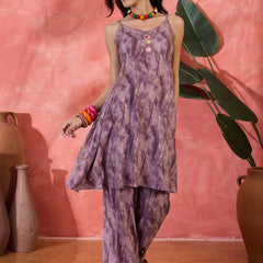 Purple Shoulder Straps Straight Kurta With Trousers