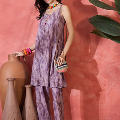 Purple Shoulder Straps Straight Kurta With Trousers