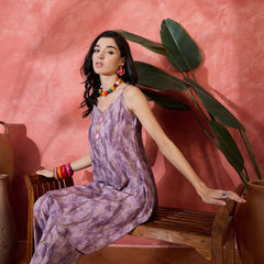 Purple Shoulder Straps Straight Kurta With Trousers