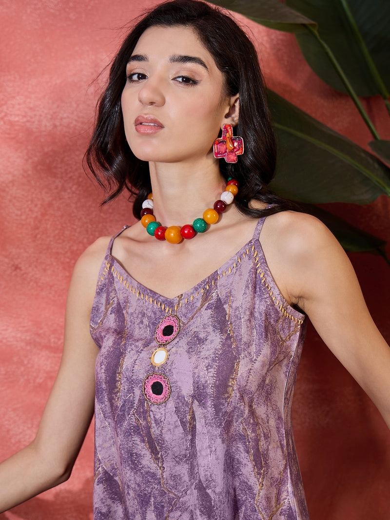 Purple Shoulder Straps Straight Kurta With Trousers