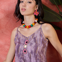 Purple Shoulder Straps Straight Kurta With Trousers