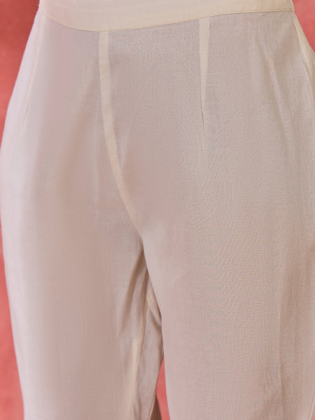 Off WhiteEmbroidered Shoulder Straps Straight Kurta With Trousers & Dupatta