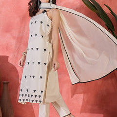 Embroidered Shoulder Straps Straight Kurta With Trousers & Dupatta