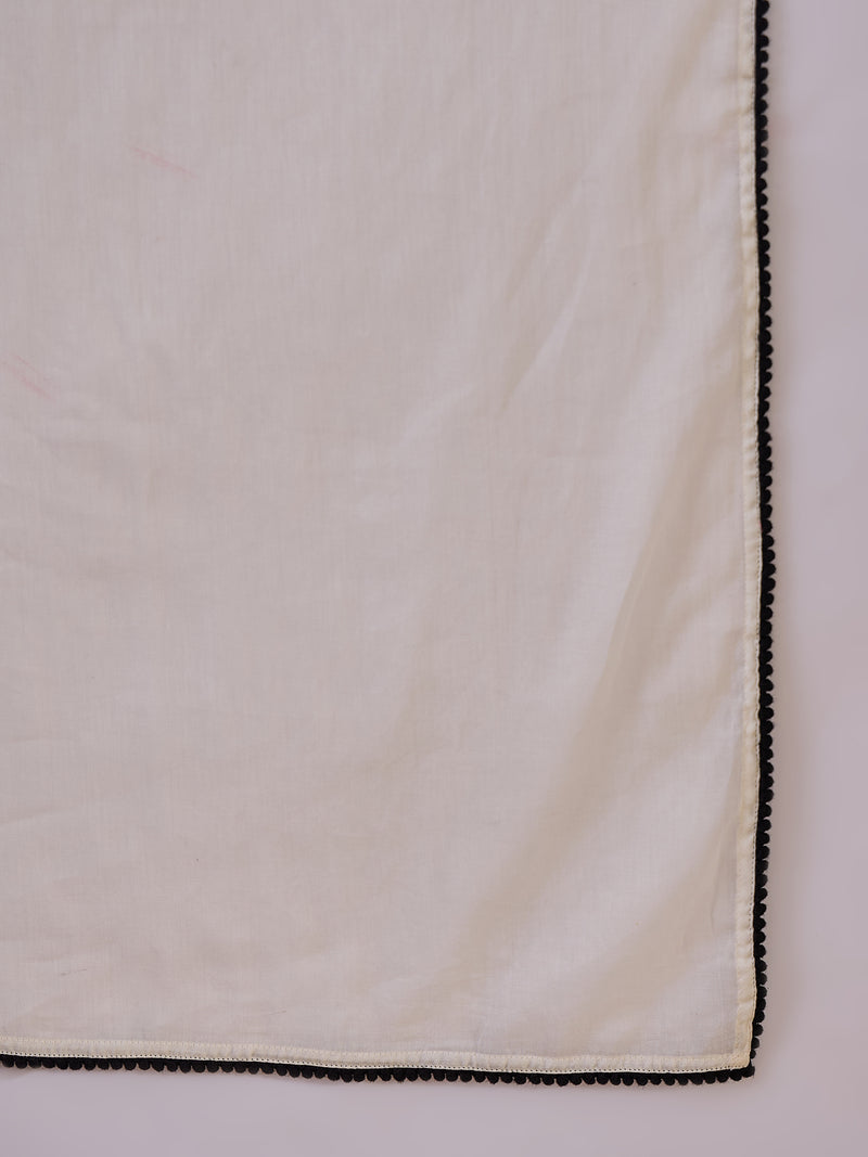 Embroidered Shoulder Straps Straight Kurta With Trousers & Dupatta