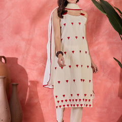 Embroidered Shoulder Straps Straight Kurta With Trousers & Dupatta