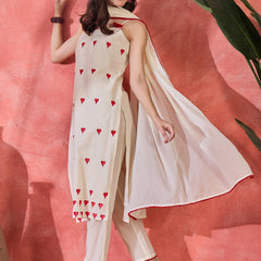 Embroidered Shoulder Straps Straight Kurta With Trousers & Dupatta