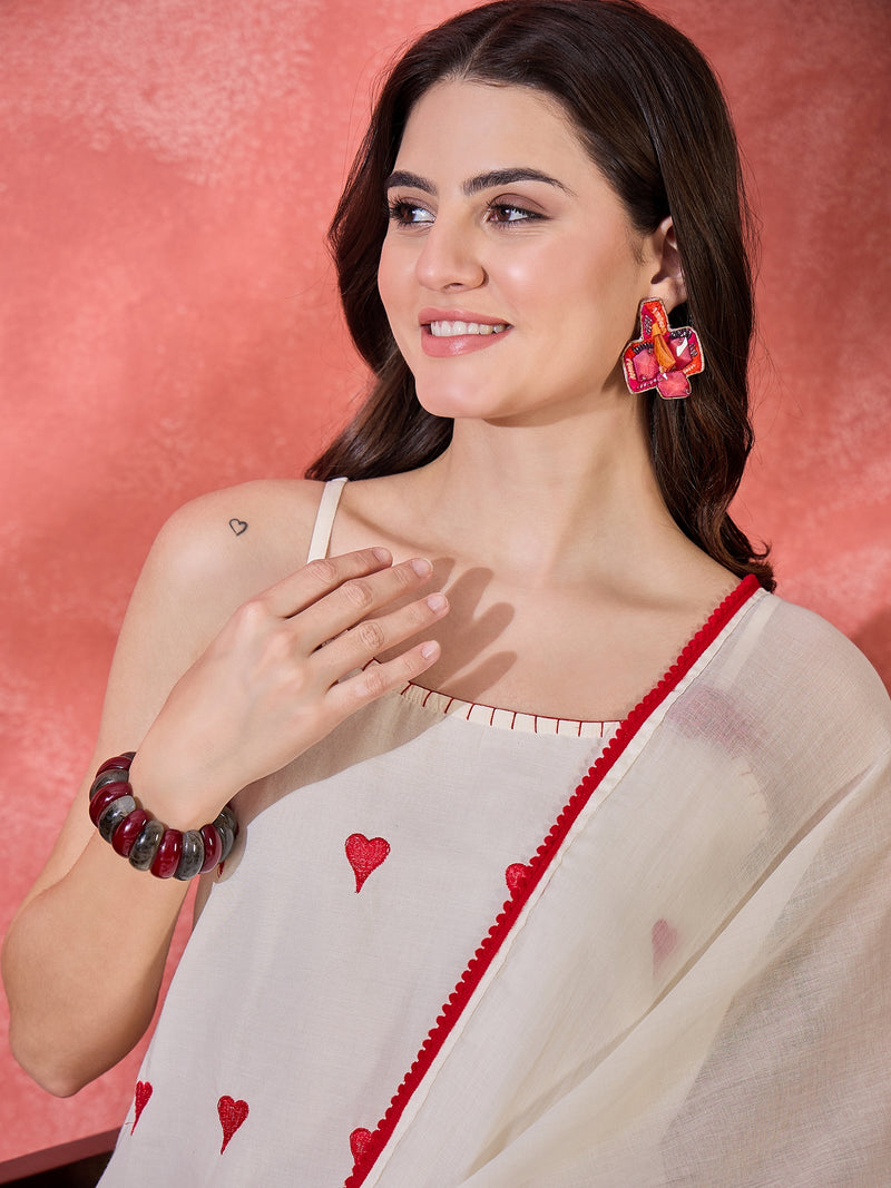 Embroidered Shoulder Straps Straight Kurta With Trousers & Dupatta